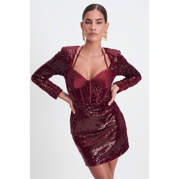 NWT LAVISH ALICE Velvet Sequin Pleated Satin Sweetheart Neck Corset Mini Dress 8 - Picture 6 of 10